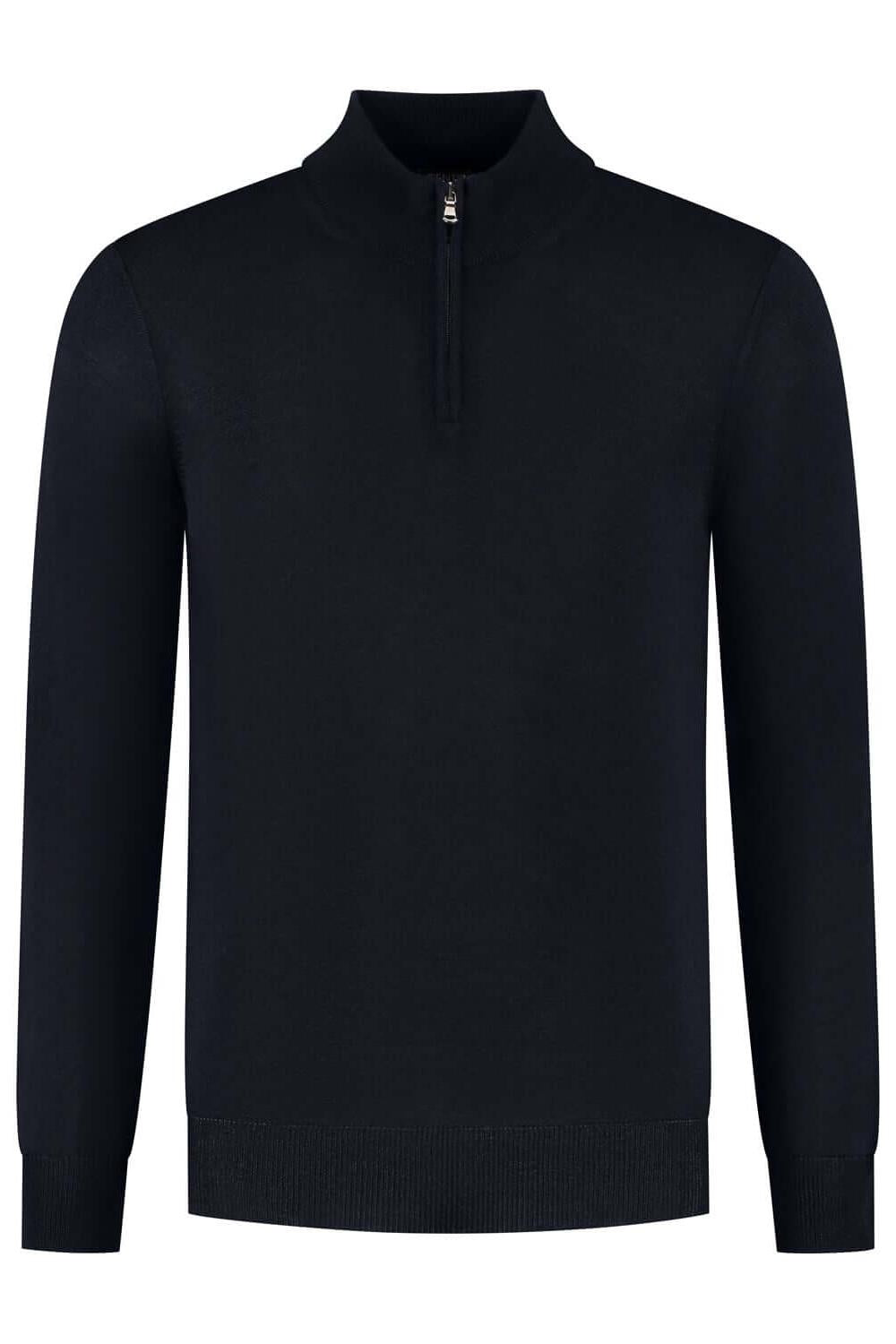 Halfzip merinoblend navy blauw